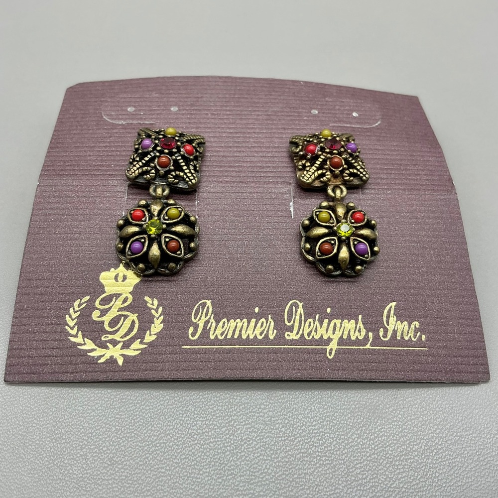 Premier Designs Earrings Women Multicolor Antique Gold Tone Boho Drop Dangle - Picture 7 of 9